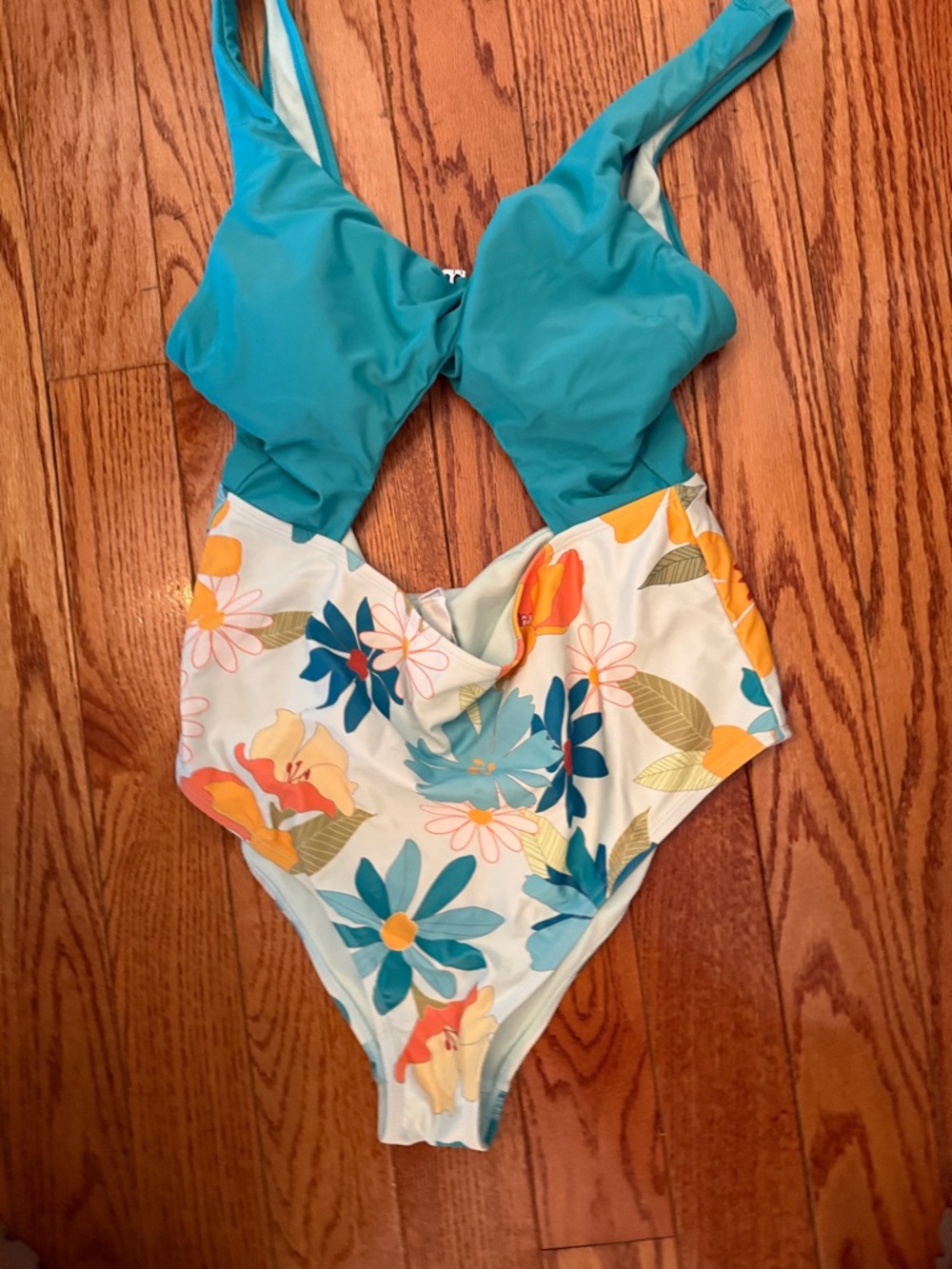Cupshe Teal and Floral One-Piece Swimsuit